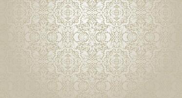 Vintage damask pattern in elegant beige tones. Decorative floral ornaments perfect for wallpaper, invitations, and luxury designs. Includes a working seamless pattern in the swatches panel vector