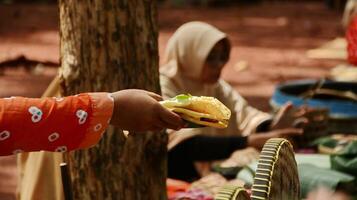 Make Leker cakes, a type of crepes, Indonesian traditional snacks photo