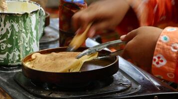 Make Leker cakes, a type of crepes, Indonesian traditional snacks photo