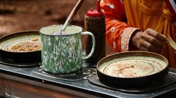 Make Leker cakes, a type of crepes, Indonesian traditional snacks photo