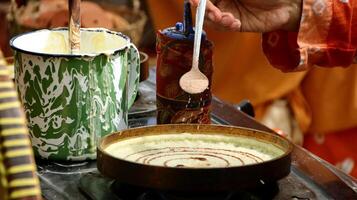 Make Leker cakes, a type of crepes, Indonesian traditional snacks photo