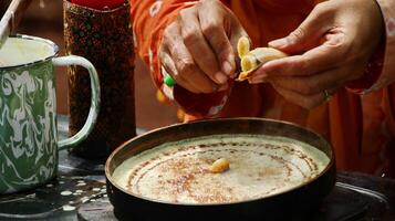 Make Leker cakes, a type of crepes, Indonesian traditional snacks photo