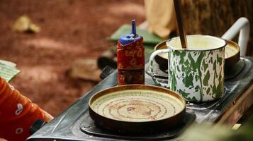 Make Leker cakes, a type of crepes, Indonesian traditional snacks photo