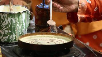 Make Leker cakes, a type of crepes, Indonesian traditional snacks photo