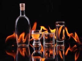 Stack of tequila on fire photo