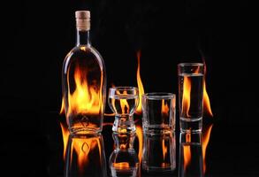 Stack of tequila on fire photo