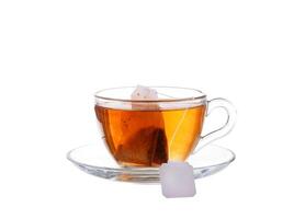 Glass of Tea with Bag End. Isolated on white background, with clipping path photo