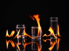 Stack of tequila on fire photo