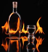 Stack of tequila on fire photo