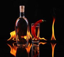 Stack of tequila on fire photo