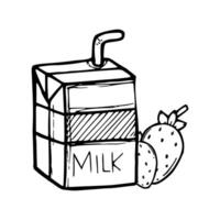 strawberry milk cartoon uncolored vector