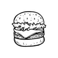hand drawn burger uncolored vector