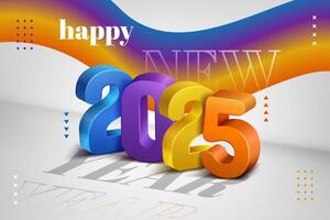 happy new year web banner design with colorful 3d number of 2025, elegant, unique and beautiful new year background vector