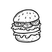 cartoon flat burger uncolored vector