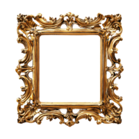 Ornate vintage gold frame with intricate details isolated on transparent background png