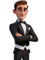 A cartoon man in a tuxedo with his arms crossed png