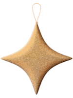 Glittering gold star, on transparent background. Christmas tree decoration. png