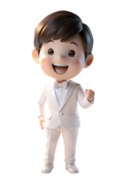 3d render cute style of man in groom suit, happy face, He raised his fist. png