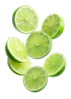 limes slices Floating in mid-air isolated on transparent background png