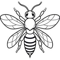 A bee coloring page with a black and white outline vector
