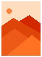 orange boho poster, abstract aesthetic boho, wall art decor, boho with sunset and sunrise. vector