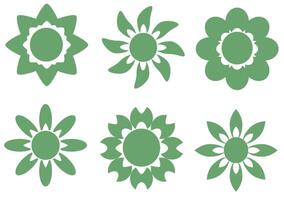 set of green flowers icon, flower sticker, flower shapes. vector