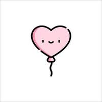 A pink heart shaped balloon with a black line drawn on it vector