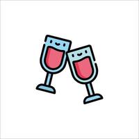Two glasses of wine are shown in a line drawing vector