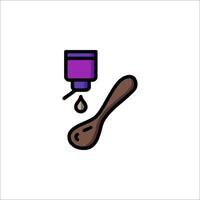 A spoon and a bottle of liquid are on a white background vector