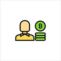 A man with a bitcoin icon and a stack of coins vector