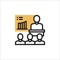 A black and white icon of a man giving a presentation vector