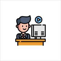 Businessman at desk with computer icon vector
