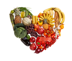 A heart shaped arrangement of fruits and vegetables png