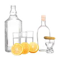 blank label vodka glass and lemon on white background photo