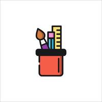 A colorful paint pot with a ruler and pencils vector