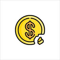 A dollar coin with a crack in it vector