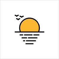 Sunset icon with birds and waves vector