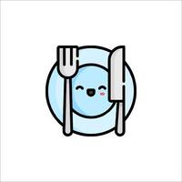 A cute plate with a fork and knife on it vector