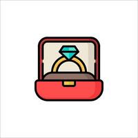 An engagement ring in a red box with a diamond vector