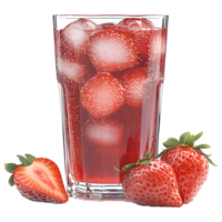 Refreshing Glass of Strawberry Juice with Ice Cubes on Transparent Background png