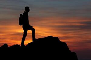 Man on top of mountain. Element of design. photo