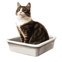 Cat in Litter Box with Detailed Design on Transparent Background png