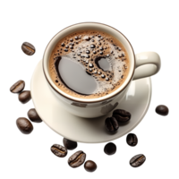 Cup of Black Coffee with Coffee Beans on Transparent Background png