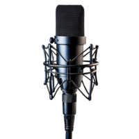 Black Microphone with Pop Filter on Stand Isolated on Transparent Background png