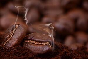 roasting coffe with smoke photo