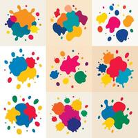 Color paint splatter. Colorful ink stains, abstract paints splashes and wet splats. Watercolor or slime stain set. Colorfull stain and splash, splat messy, inkblot splashing illustration vector
