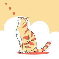 Cat character looking at the sky with a little heart hand drawn line art adorable pet illustration vector