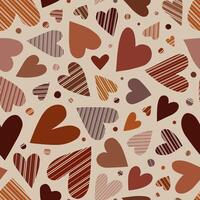 Seamless Valentines Day Pattern with Striped and Solid Hearts in Chocolate Tones on Cream Background vector