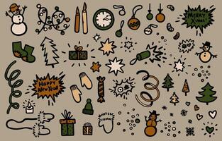 set with christmas and new year symbols on beige background vector
