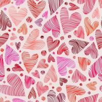 Seamless Pattern with Wavy Hearts and Circles in Shades of Red, Pink and Orange on Light Background vector